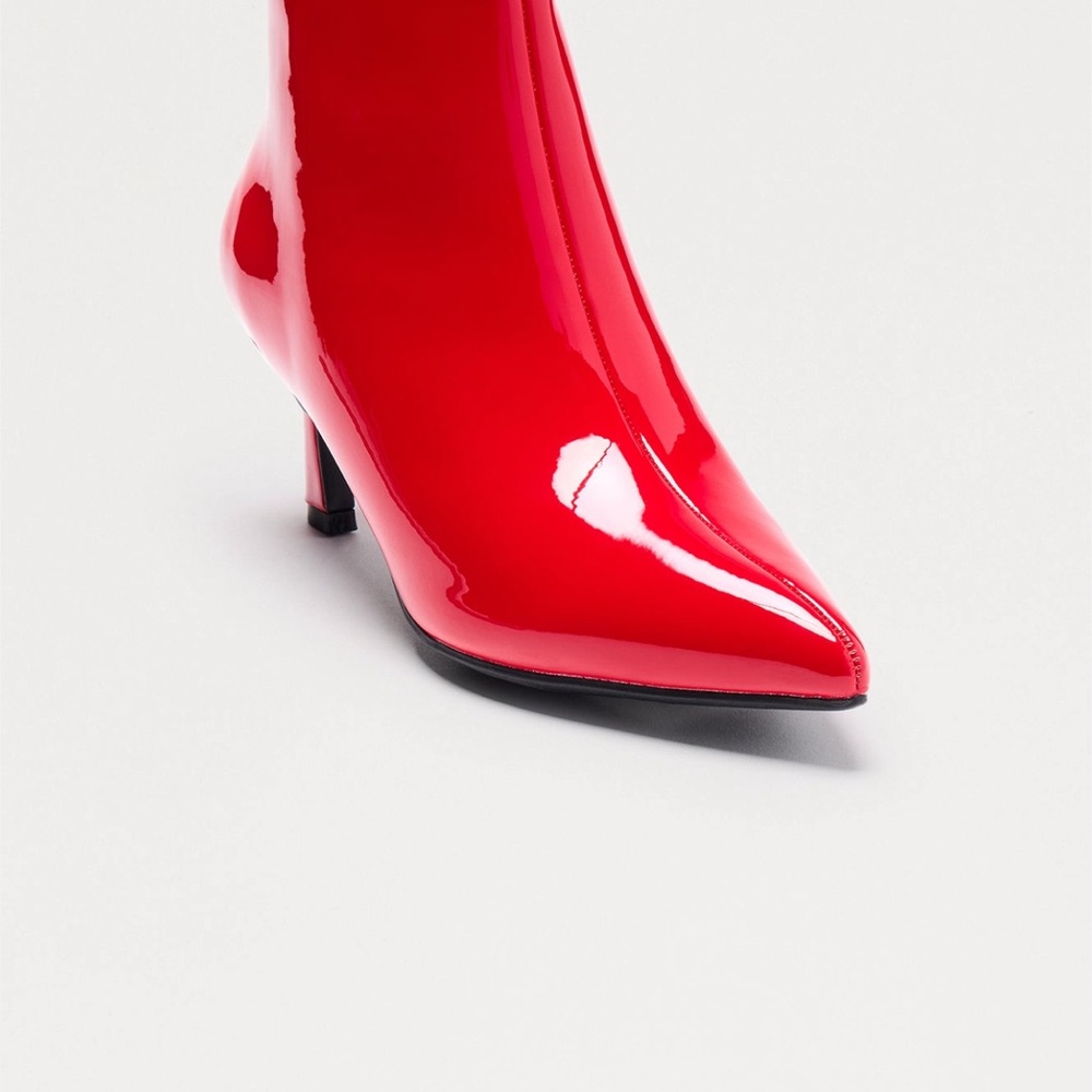 Fashion Nova Glossy Red Heeled Boots - Picture 3 of 4
